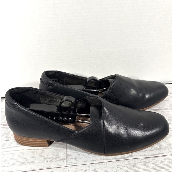 Clarks Jul Black Leather Slip On Loafer Flats Women's Shoes Sz 8et Palm - Picture 2 of 12